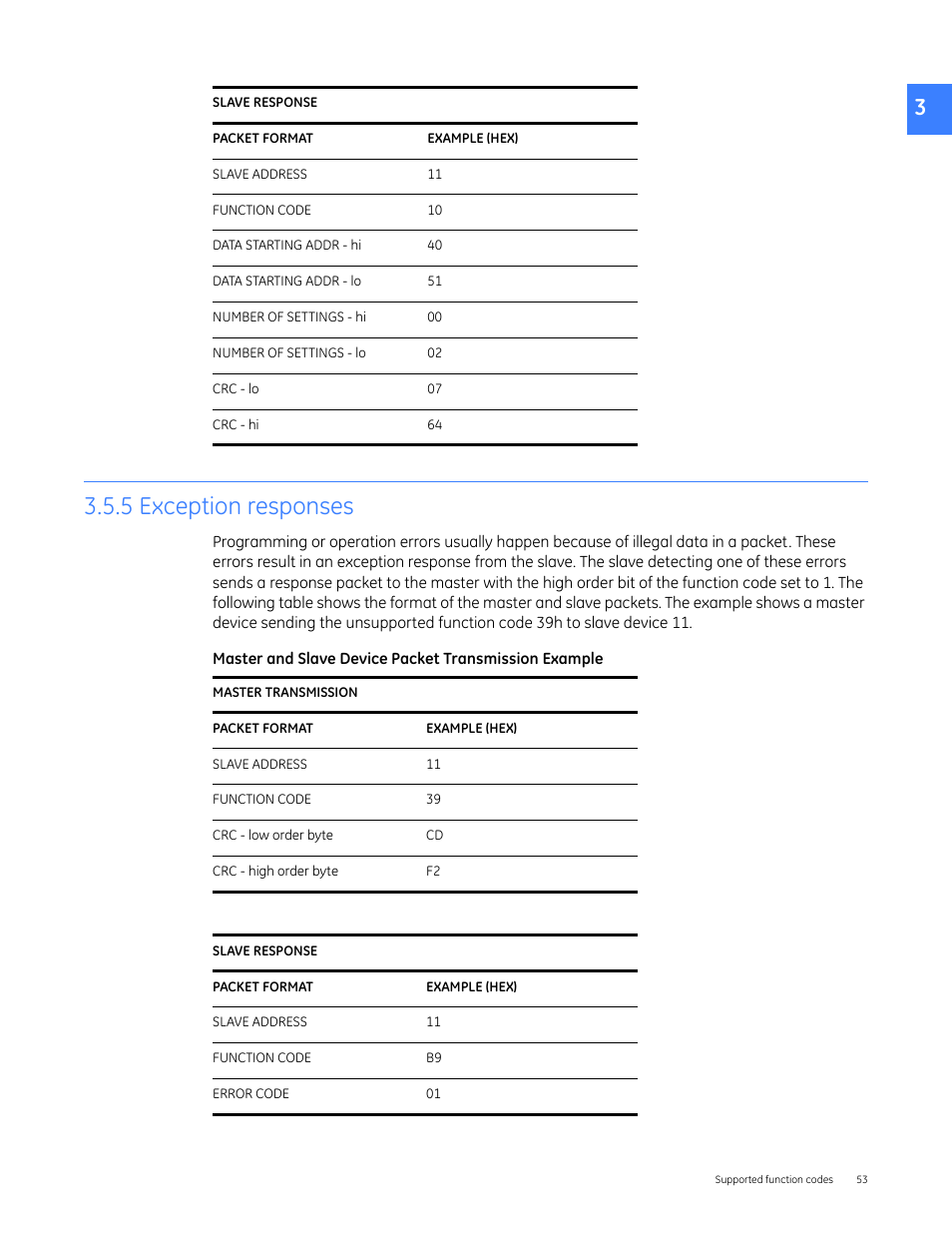 2head - 3.5.5 exception responses, 5 exception responses, For f | GE Industrial Solutions Entellisys 5.0 Integrator's Guide User Manual | Page 53 / 162