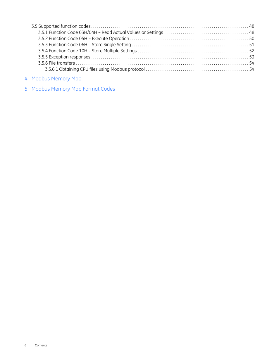 1headtoc - 3.5 supported function codes 48 | GE Industrial Solutions Entellisys 5.0 Integrator's Guide User Manual | Page 6 / 162