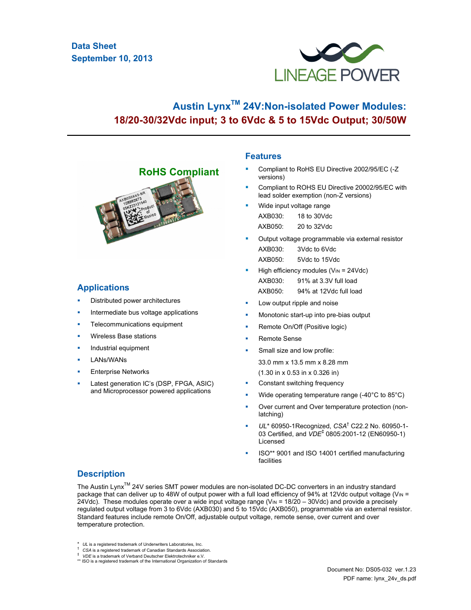 GE Industrial Solutions Austin Lynx 24V User Manual | 19 pages