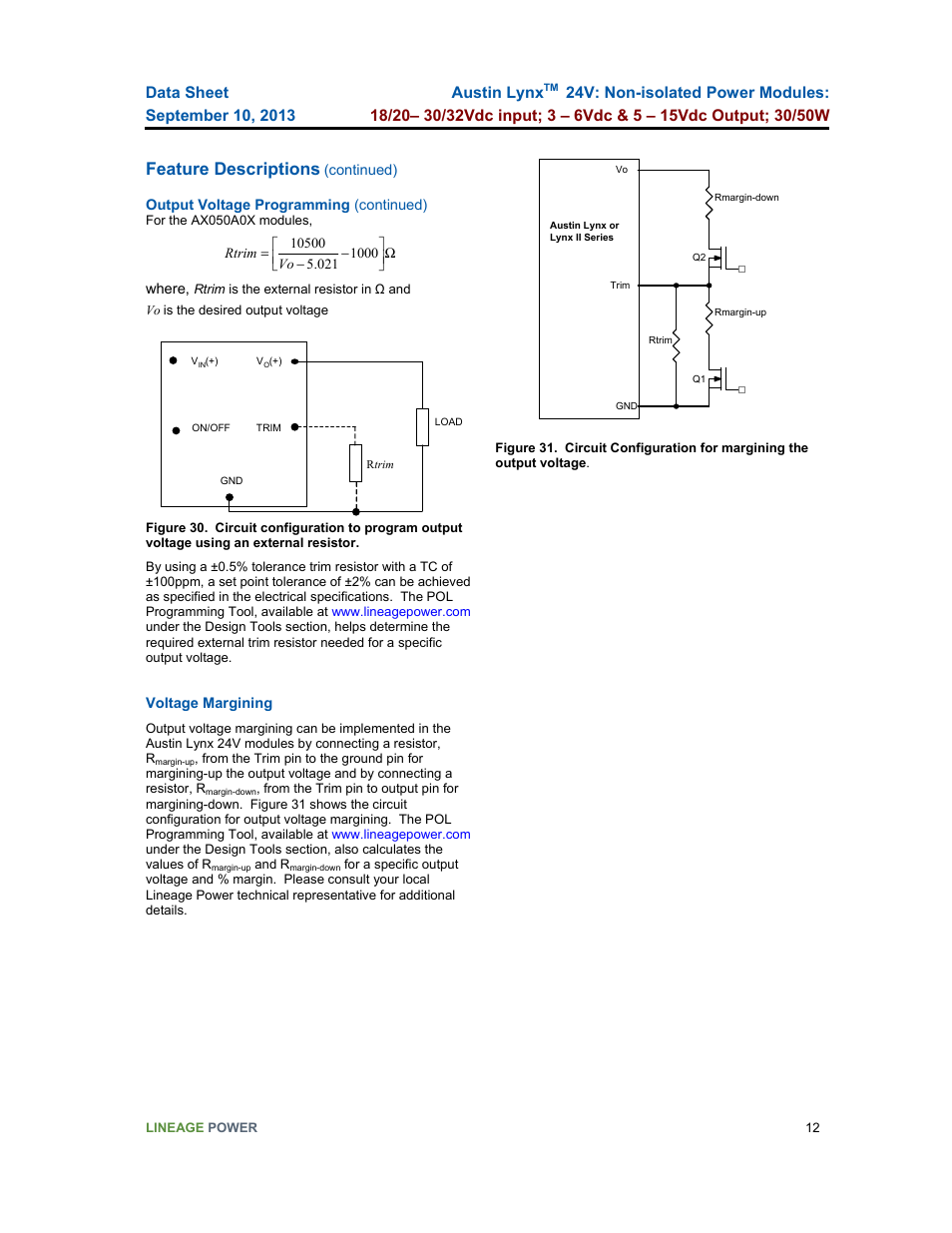 Feature descriptions | GE Industrial Solutions Austin Lynx 24V User Manual | Page 12 / 19