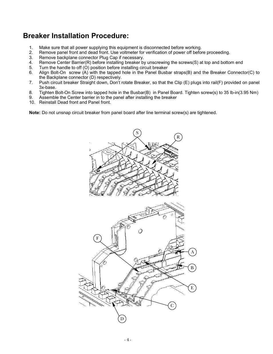 Breaker installation procedure | GE Industrial Solutions A Series Lighting Control Panelboards Installation User Manual | Page 4 / 8