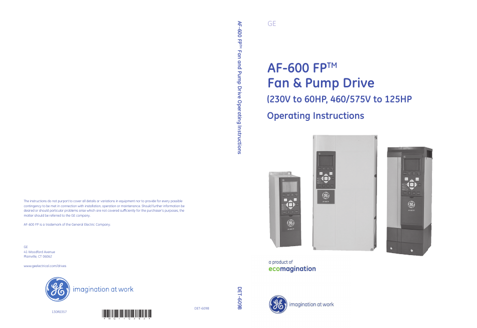 GE Industrial Solutions AF-600 FP Fan & Pump Drive (230V to 60HP, 460_575V to 125HP) User Manual | 90 pages