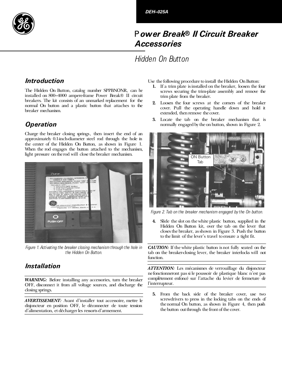 GE Industrial Solutions Power Break II Hidden on Button User Manual | 2 pages