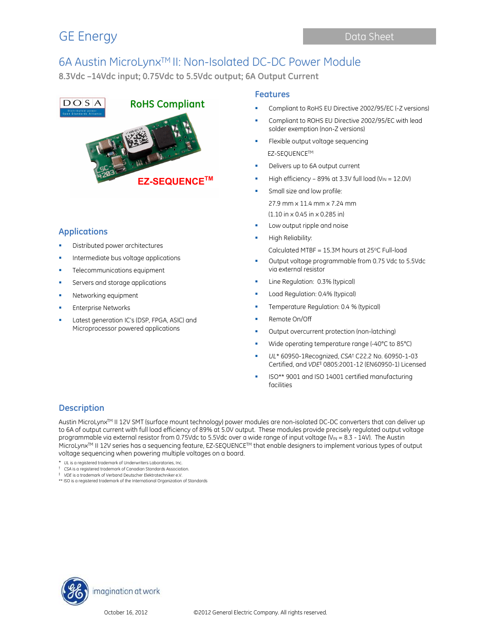 GE Industrial Solutions 6A Austin MicroLynx II User Manual | 21 pages