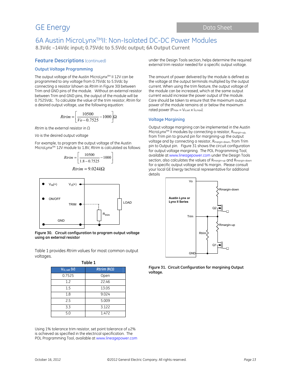 Ge energy, 6a austin microlynx, Ii: non-isolated dc-dc power modules | Data sheet, Feature descriptions | GE Industrial Solutions 6A Austin MicroLynx II User Manual | Page 13 / 21
