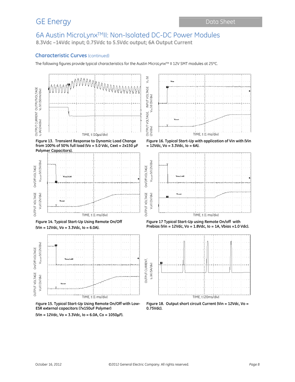Ge energy, 6a austin microlynx, Ii: non-isolated dc-dc power modules | Data sheet, Characteristic curves, Continued) | GE Industrial Solutions 6A Austin MicroLynx II User Manual | Page 8 / 21