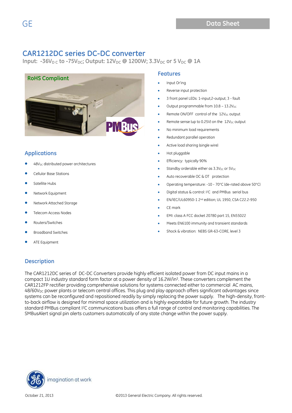 GE Industrial Solutions CAR1212DC series User Manual | 16 pages