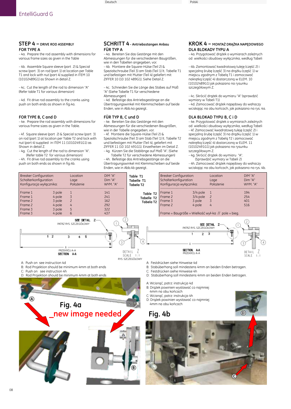 New image needed, Fig. 4a fig. 4b, Entelliguard g | Step 4, Schritt 4, Krok 4 | GE Industrial Solutions EntelliGuard G Cable Interlock (Fixed Breaker) User Manual | Page 8 / 16