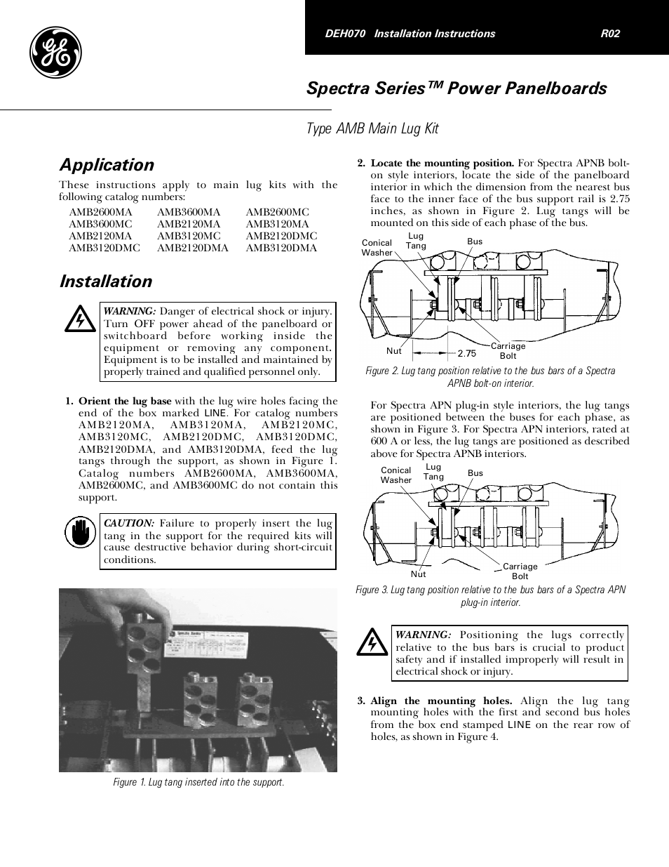GE Industrial Solutions Spectra Series Power Panelboards AMB Main Lug Kit User Manual | 2 pages