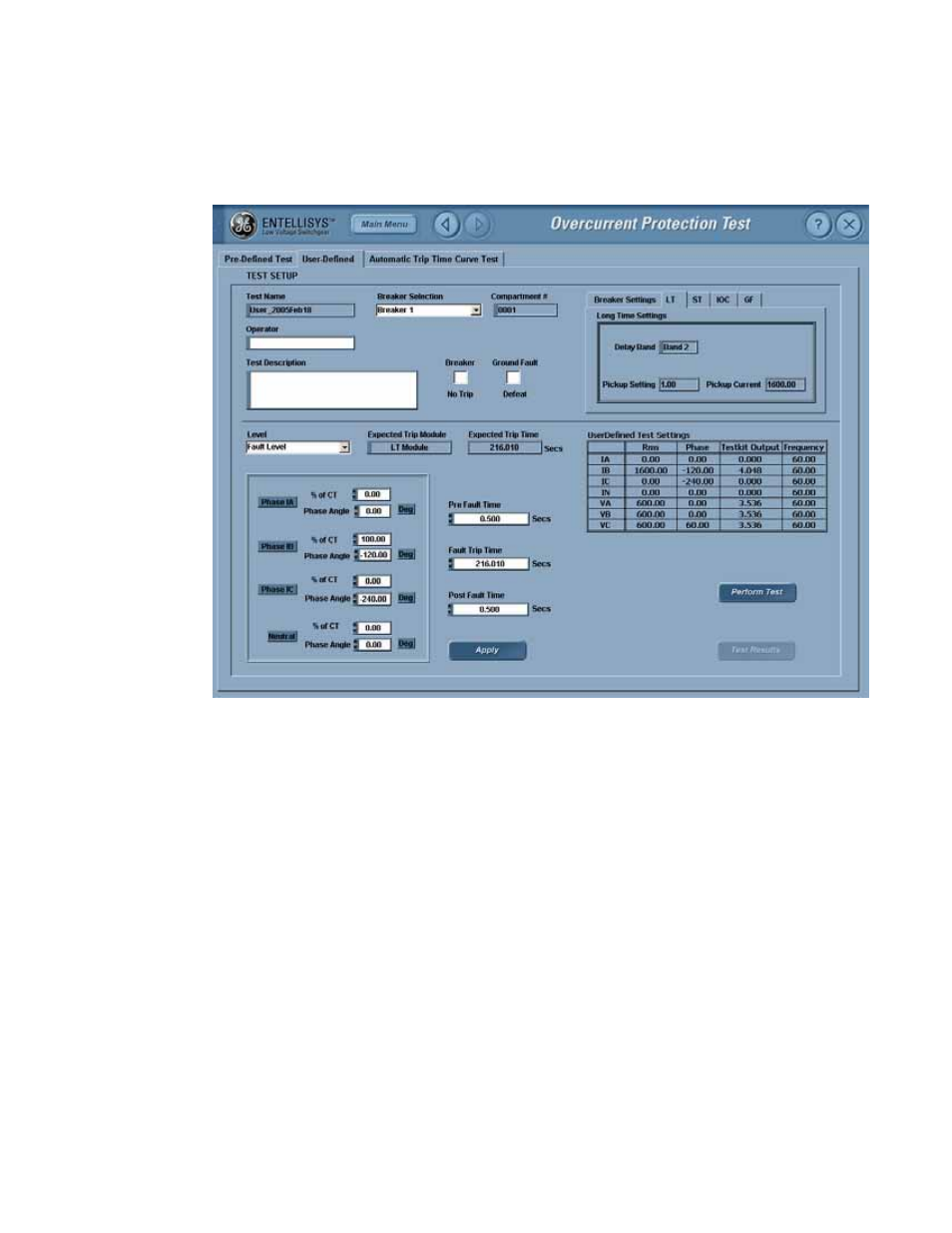 4 user-defined overcurrent protection test | GE Industrial Solutions Entellisys System Test Kit User Manual | Page 25 / 64