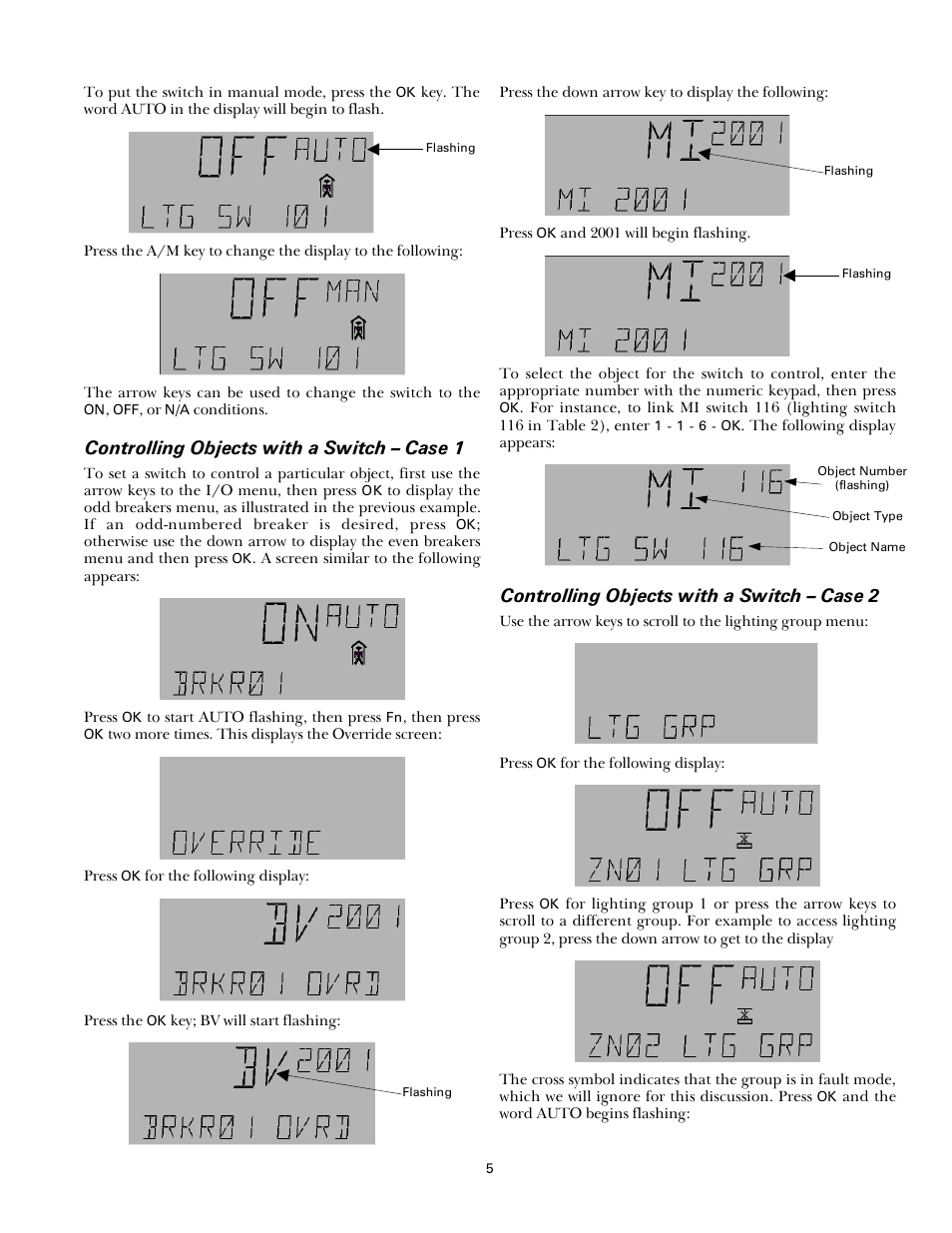 Controlling objects with a switch – case 1, Controlling objects with a switch – case 2 | GE Industrial Solutions A Series Lighting Control Panelboards Remote Switch Expansion Module ASRGLCDSK User Manual | Page 5 / 8
