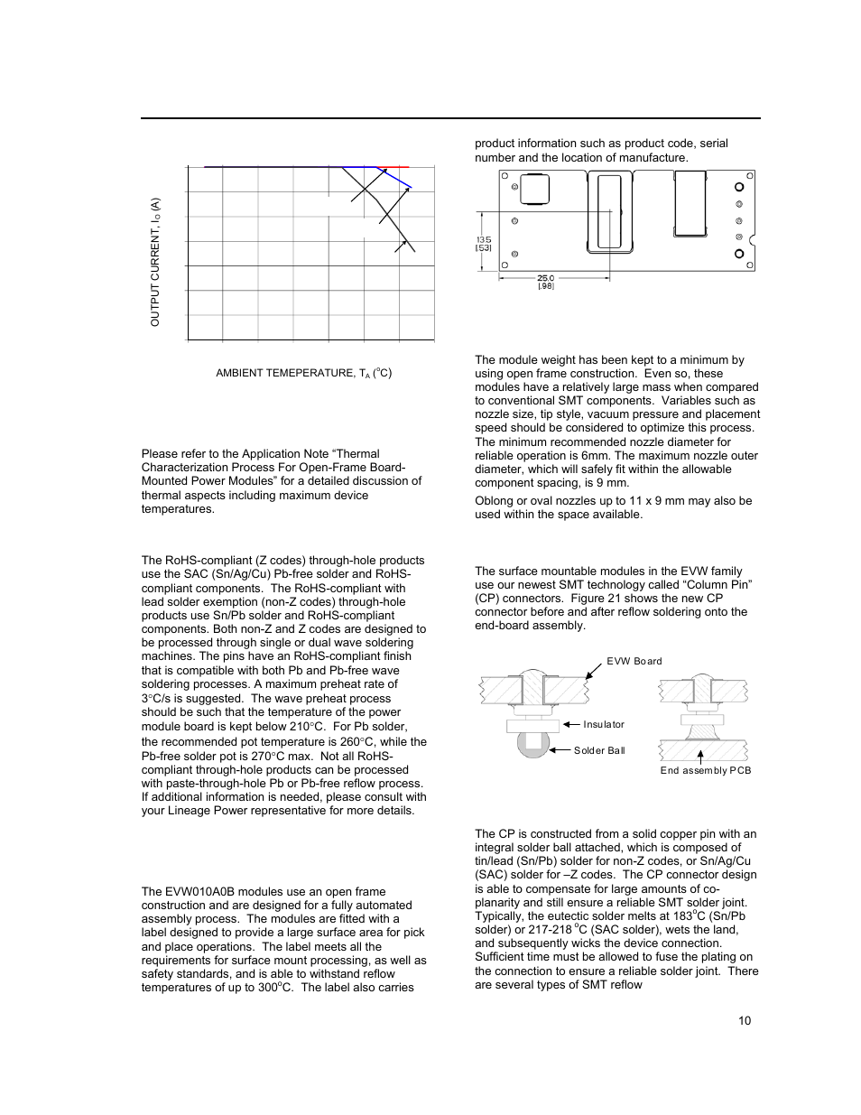 Thermal considerations, Through-hole soldering information, Surface mount information | GE Industrial Solutions EVW010A0B Series (Eighth-Brick) User Manual | Page 10 / 18