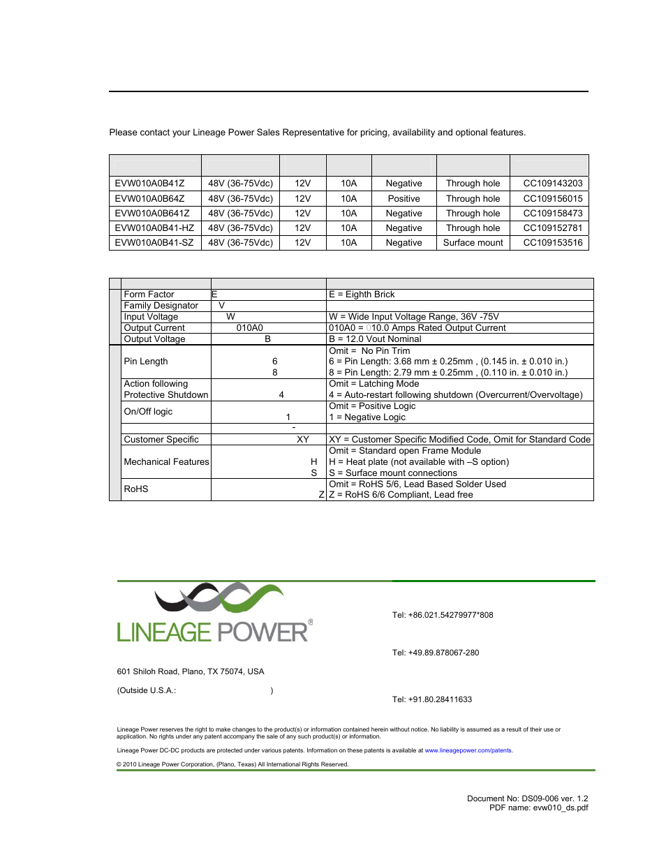 Ordering information | GE Industrial Solutions EVW010A0B Series (Eighth-Brick) User Manual | Page 18 / 18