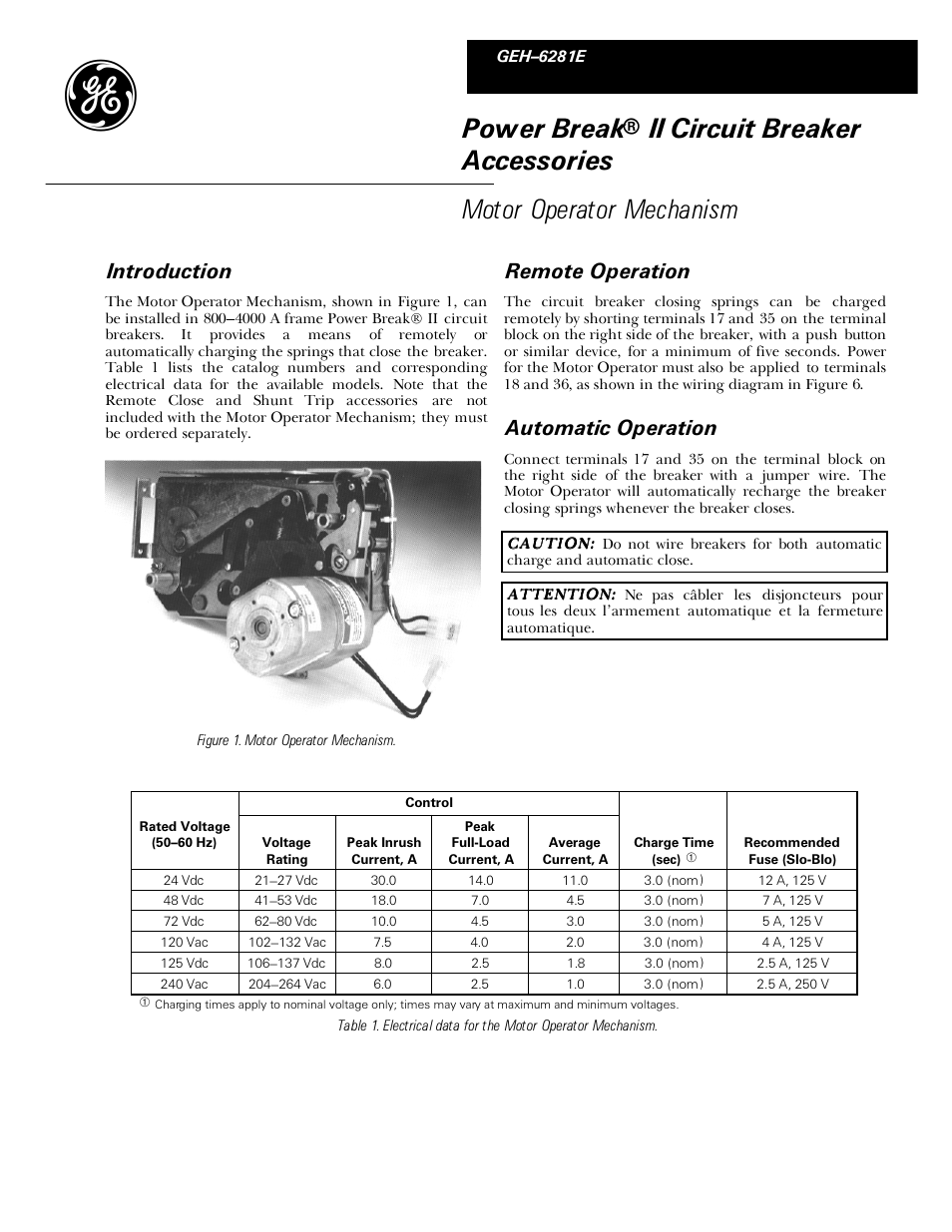 GE Industrial Solutions Power Break II Motor Operator User Manual | 12 pages