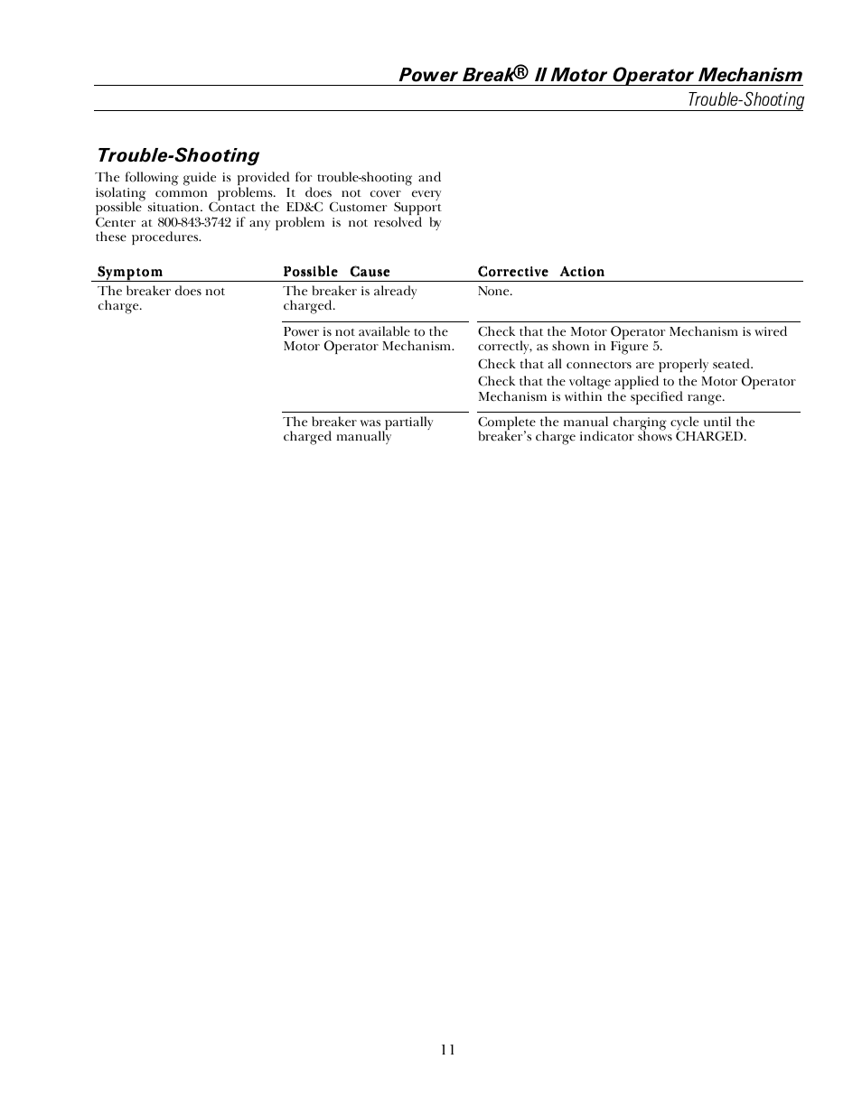 Trouble-shooting | GE Industrial Solutions Power Break II Motor Operator User Manual | Page 11 / 12
