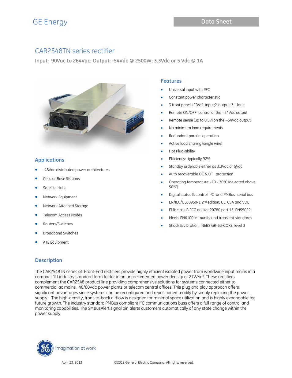 GE Industrial Solutions CAR2548TN series User Manual | 7 pages