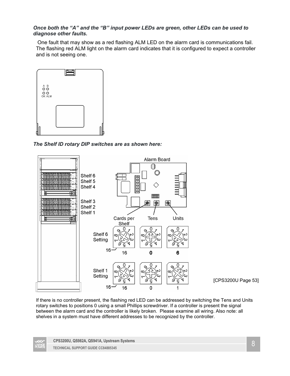 The shelf id rotary dip switches are as shown here | GE Industrial Solutions CPS3200U User Manual | Page 8 / 18