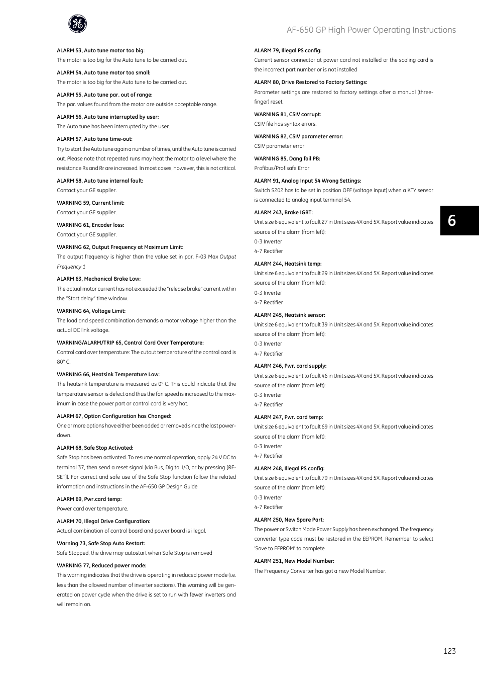 Af-650 gp high power operating instructions | GE Industrial Solutions AF-650 GP General Purpose Drive (460_575_690V 125HP and above) User Manual | Page 124 / 129