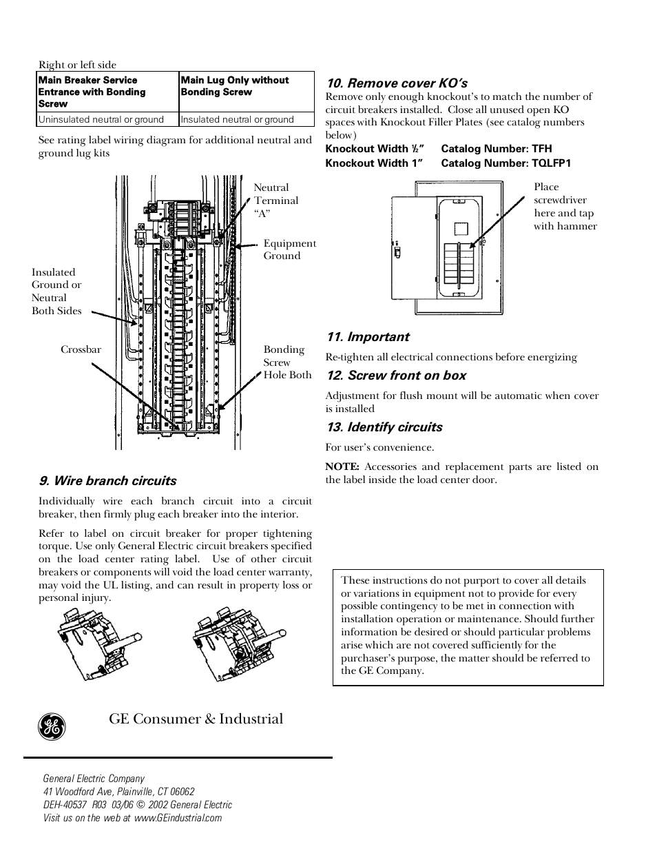 Ge consumer & industrial | GE Industrial Solutions Power Mark Gold Load Centers User Manual | Page 2 / 4