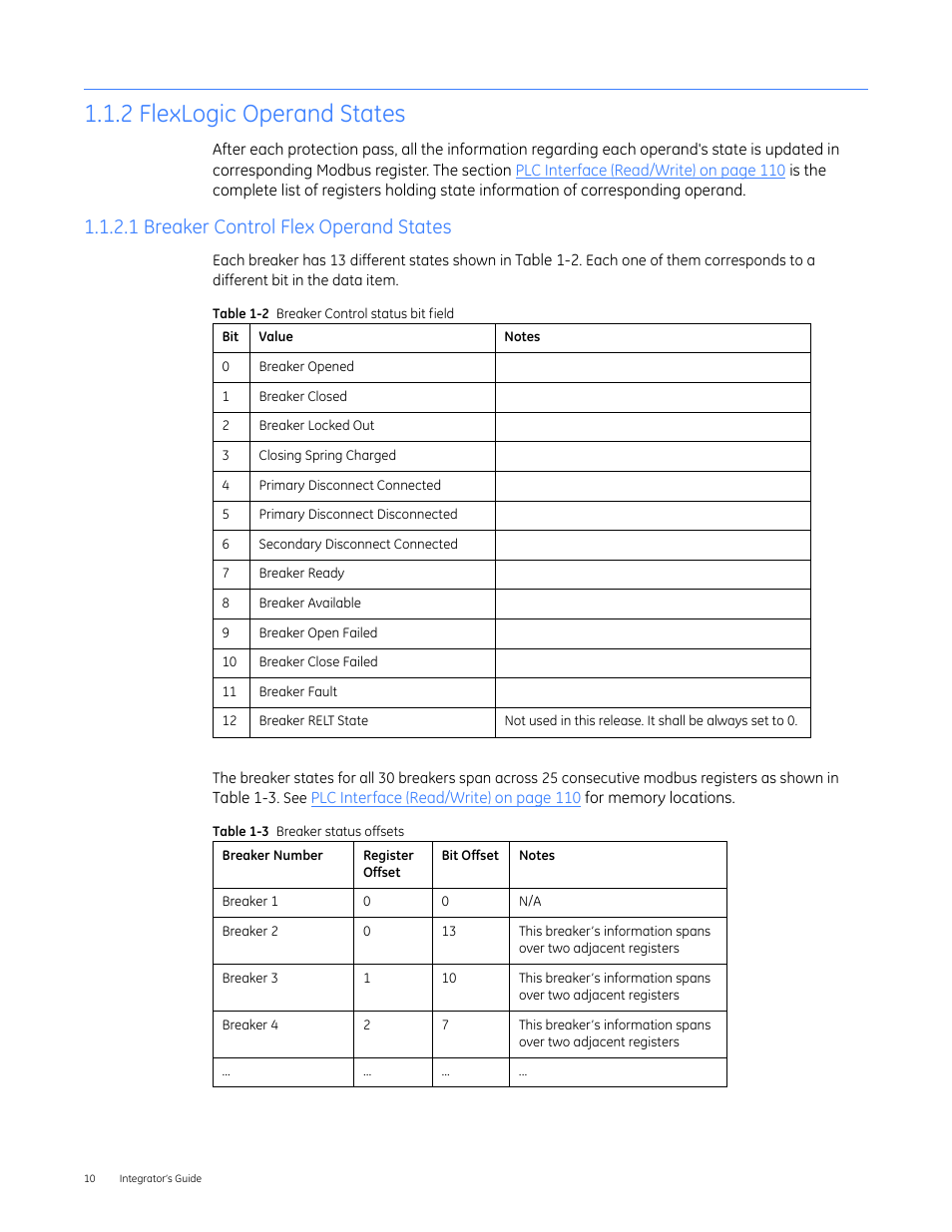 2 flexlogic operand states, 1 breaker control flex operand states | GE Industrial Solutions Entellisys 4.0 Integrator's Guide User Manual | Page 10 / 126