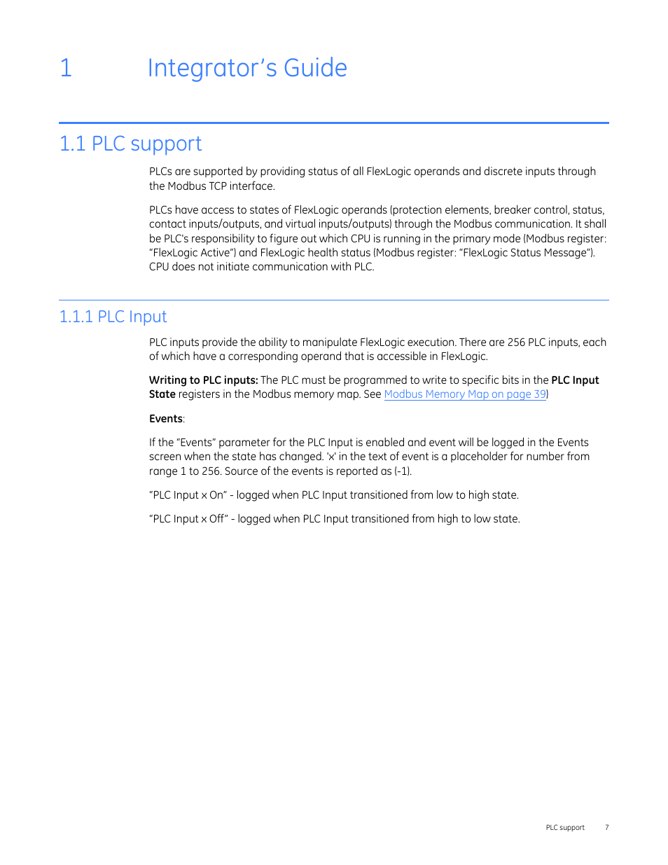 Integrator’s guide, 1 plc support, 1 plc input | 1 integrator’s guide, 1integrator’s guide | GE Industrial Solutions Entellisys 4.0 Integrator's Guide User Manual | Page 7 / 126