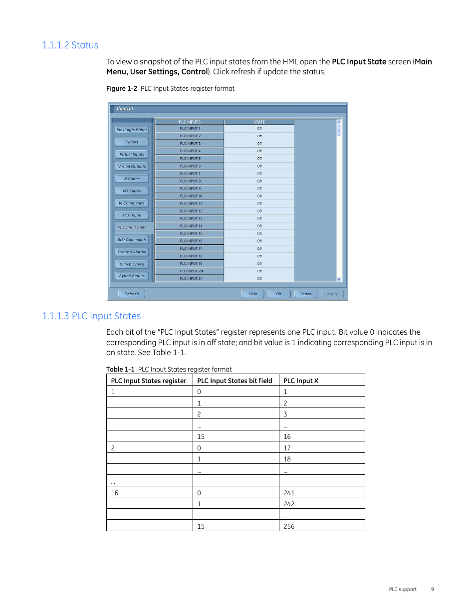 2 status, 3 plc input states, 2 status 1.1.1.3 plc input states | GE Industrial Solutions Entellisys 4.0 Integrator's Guide User Manual | Page 9 / 126