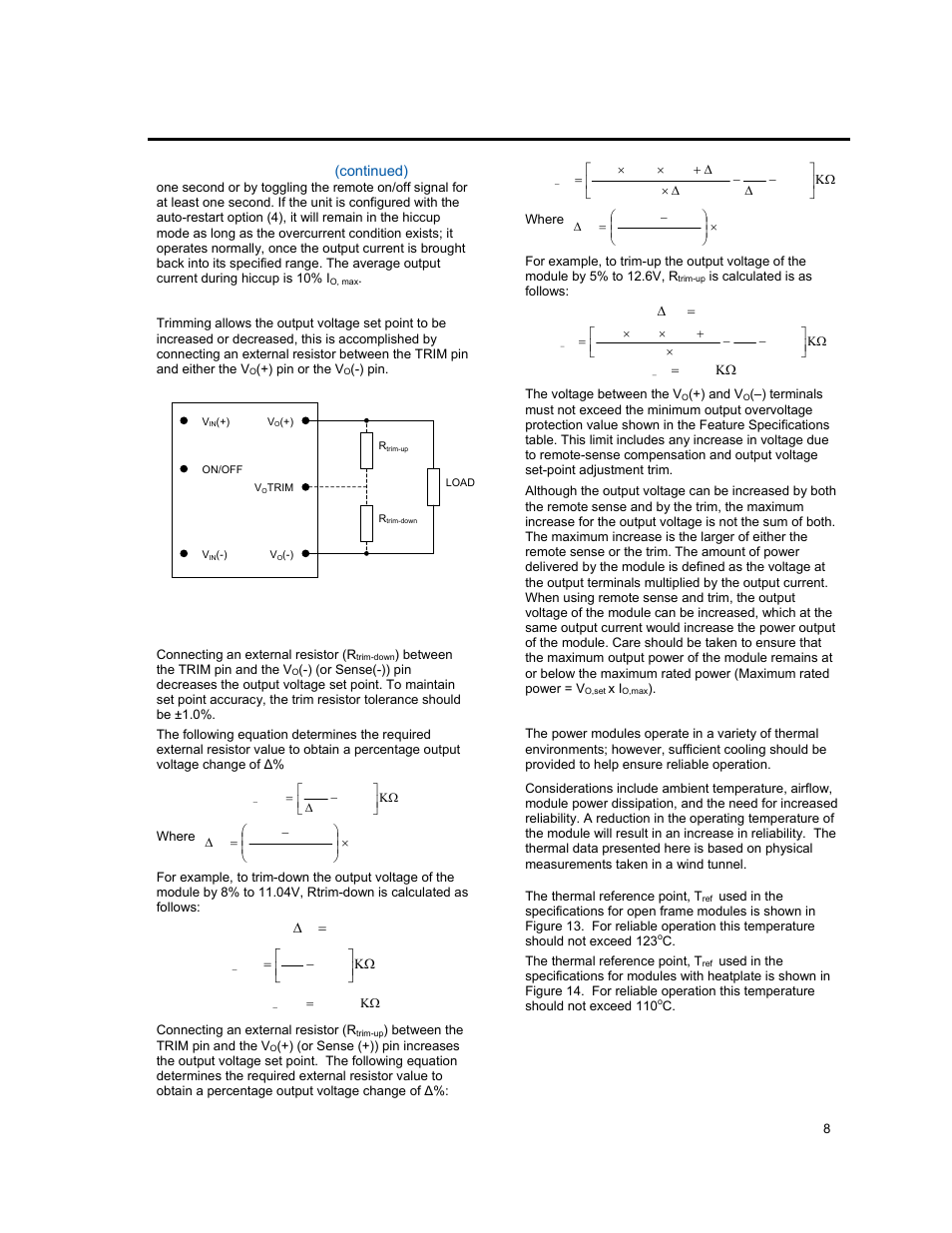 Feature descriptions, Thermal considerations | GE Industrial Solutions EHW007A0B Series (Eighth-Brick) User Manual | Page 8 / 18