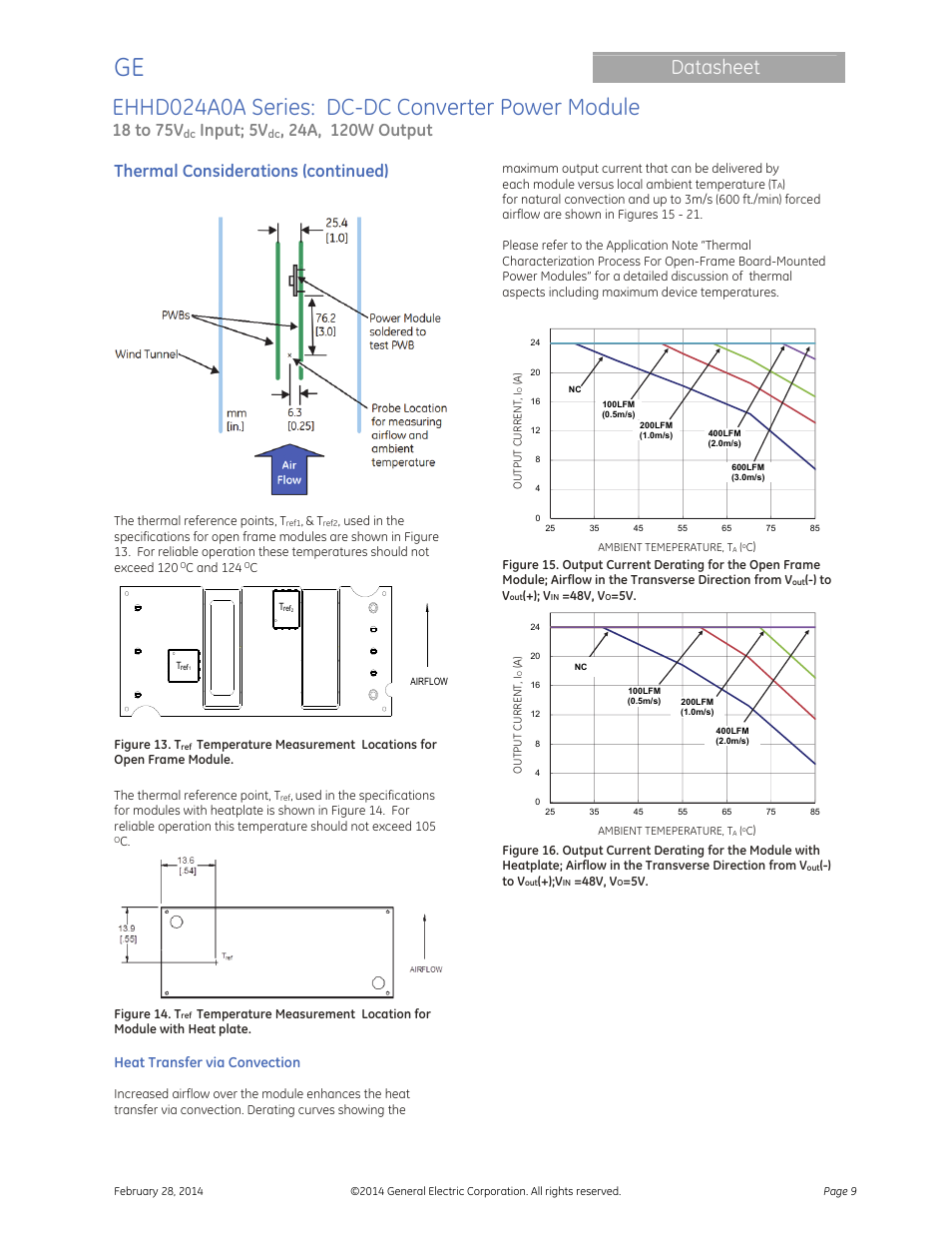 Ehhd024a0a series: dc-dc converter power module, Datasheet, 18 to 75v | Input; 5v, Thermal considerations (continued) | GE Industrial Solutions EHHD024A0A HAMMERHEAD Series User Manual | Page 9 / 20