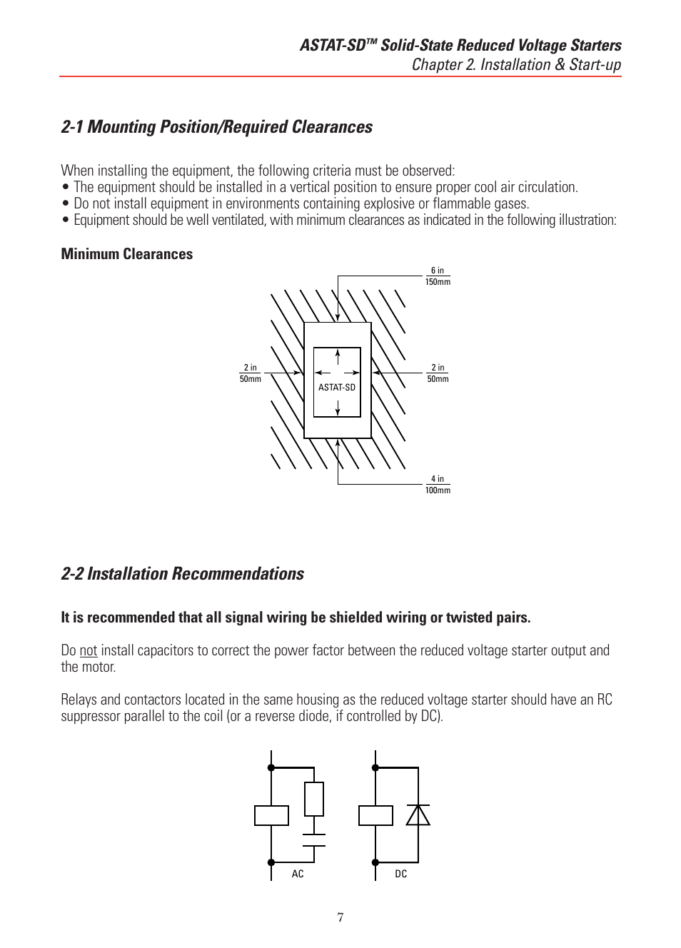 1 mounting position/required clearances, 2 installation recommendations, Astat-sd | GE Industrial Solutions ASTAT-SD Solid-State Reduced Voltage Starter User Manual | Page 11 / 20
