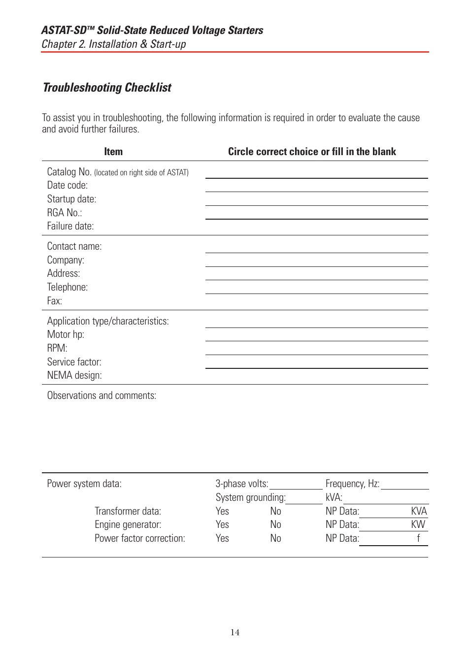 Troubleshooting checklist | GE Industrial Solutions ASTAT-SD Solid-State Reduced Voltage Starter User Manual | Page 18 / 20