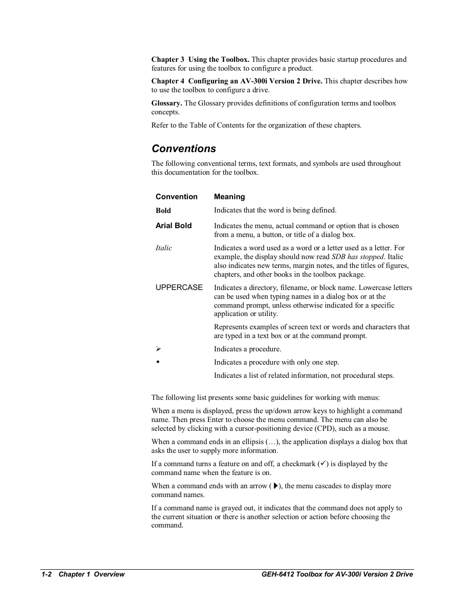 Conventions | GE Industrial Solutions Control System Toolbox For an AV-300i Version 2 Drive User Manual | Page 12 / 80