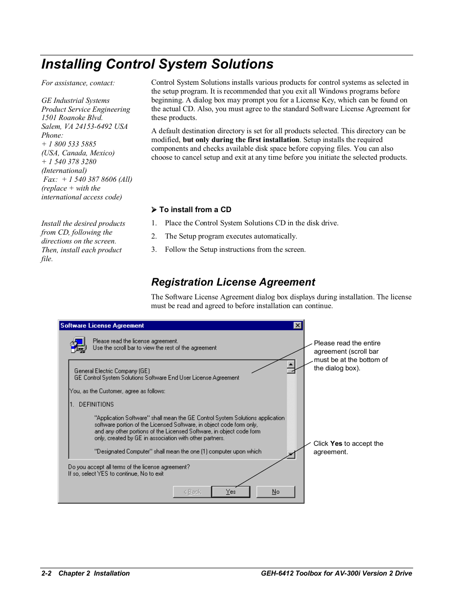 Installing control system solutions, Registration license agreement | GE Industrial Solutions Control System Toolbox For an AV-300i Version 2 Drive User Manual | Page 16 / 80
