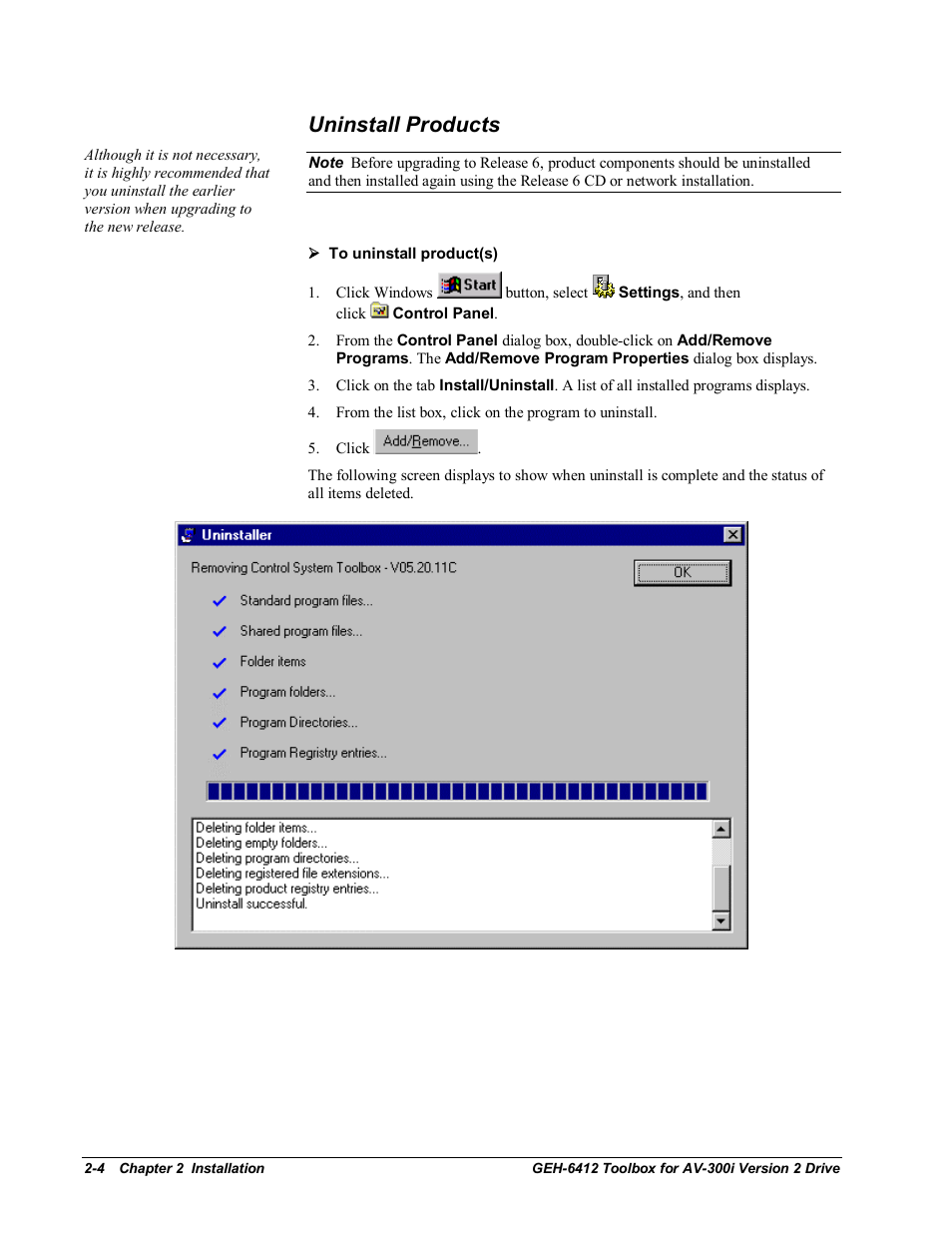 Uninstall products | GE Industrial Solutions Control System Toolbox For an AV-300i Version 2 Drive User Manual | Page 18 / 80
