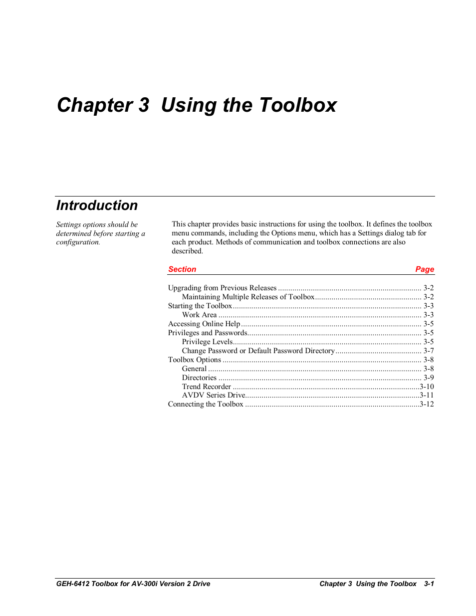 Chapter 3 using the toolbox, Introduction | GE Industrial Solutions Control System Toolbox For an AV-300i Version 2 Drive User Manual | Page 19 / 80