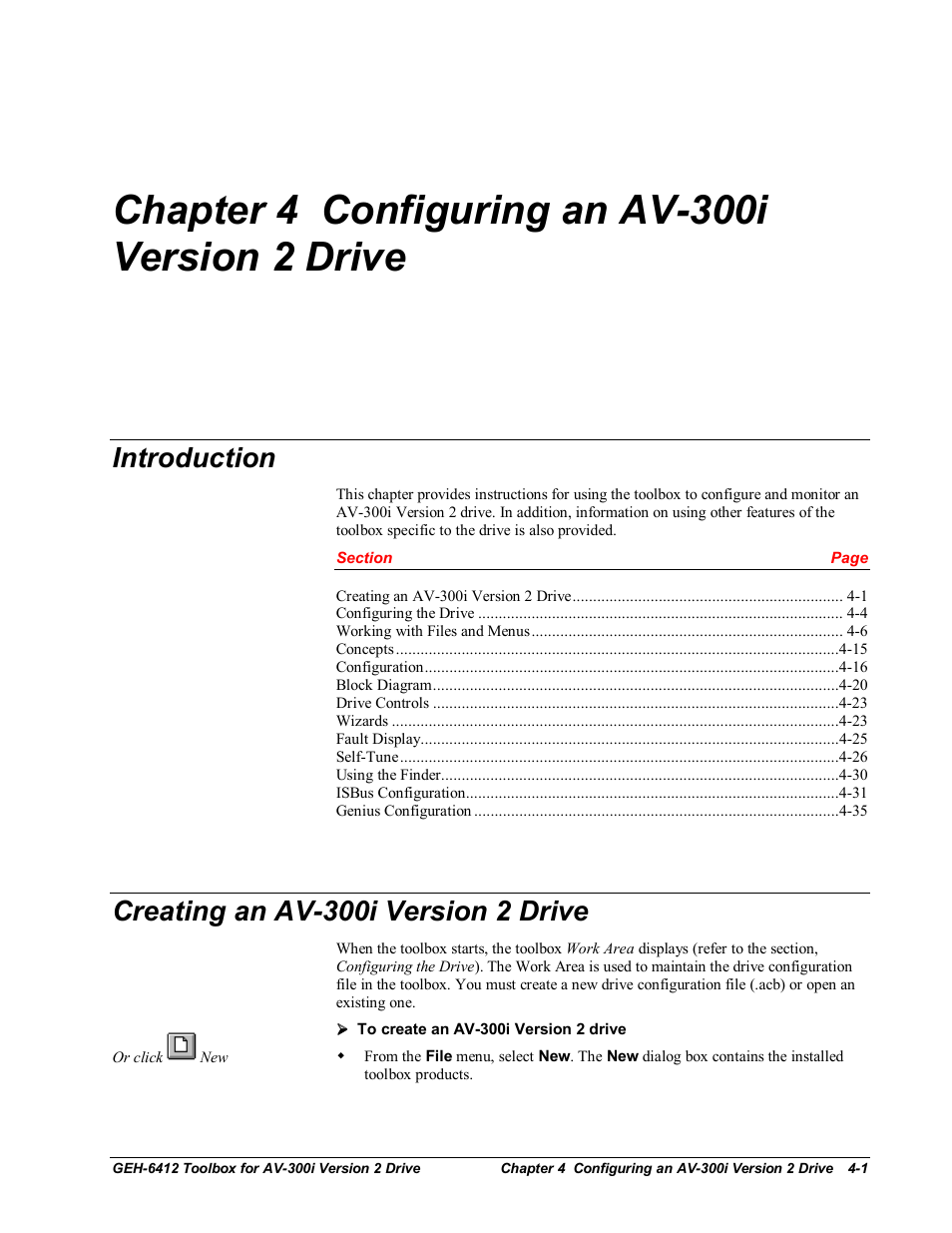 Chapter 4 configuring an av-300i version 2 drive, Introduction, Creating an av-300i version 2 drive | GE Industrial Solutions Control System Toolbox For an AV-300i Version 2 Drive User Manual | Page 31 / 80
