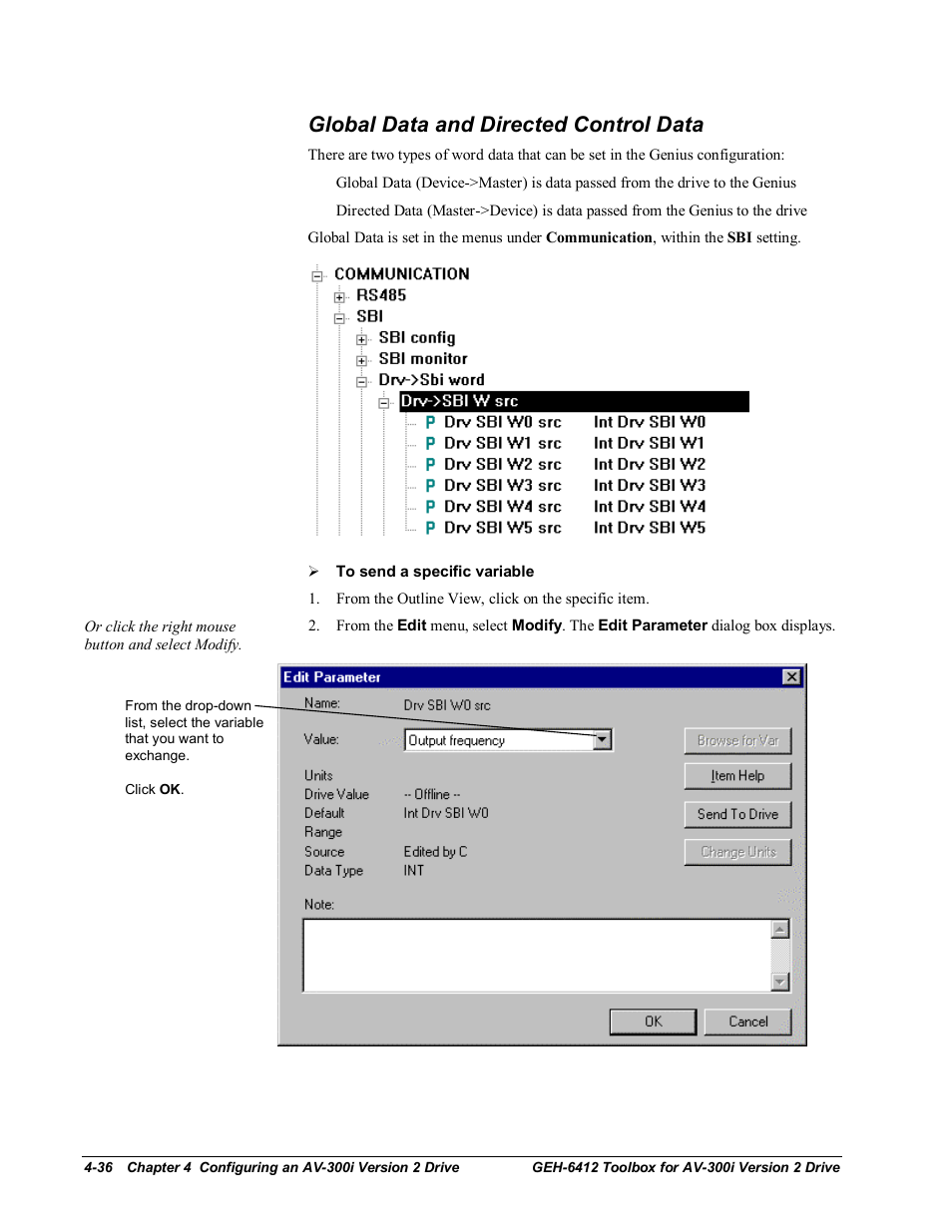 Global data and directed control data | GE Industrial Solutions Control System Toolbox For an AV-300i Version 2 Drive User Manual | Page 66 / 80