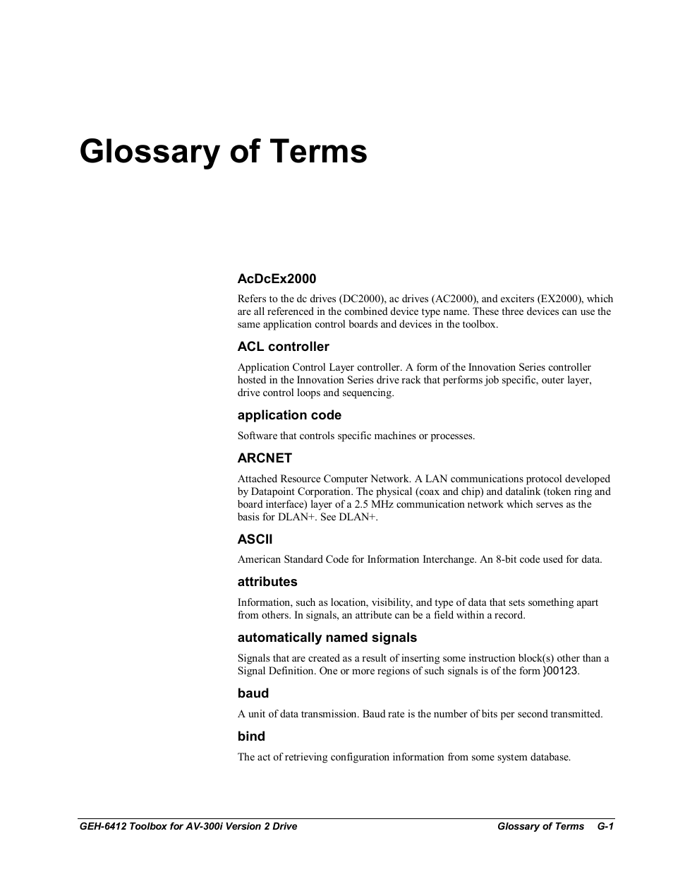 Glossary of terms | GE Industrial Solutions Control System Toolbox For an AV-300i Version 2 Drive User Manual | Page 69 / 80