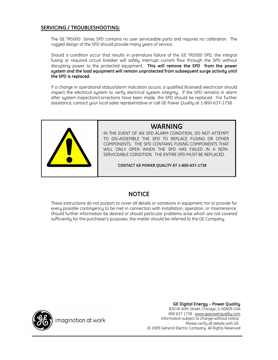 Warning, Notice | GE Industrial Solutions GE TR5000 Series User Manual | Page 18 / 18