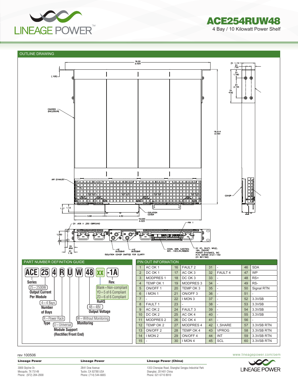 4 bay / 10 kilowatt power shelf | GE Industrial Solutions ACE254RUW48 User Manual | Page 2 / 2