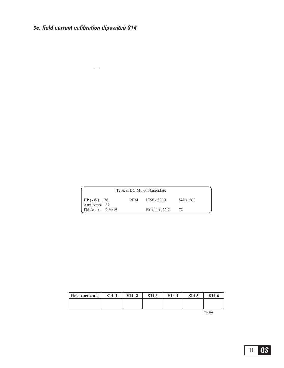 3e. field current calibration dipswitch s14 | GE Industrial Solutions DV-300 DC Quick Start User Manual | Page 11 / 32