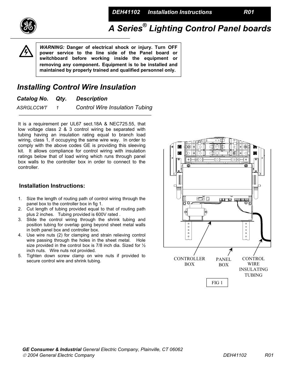GE Industrial Solutions A Series Lighting Control Panelboards Installing Control Wire Insulation User Manual | 1 page