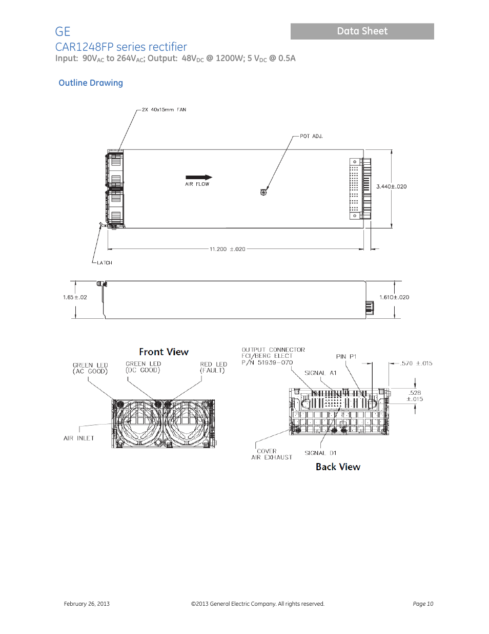 Car1248fp series rectifier, Data sheet | GE Industrial Solutions CAR1248FP series User Manual | Page 10 / 11