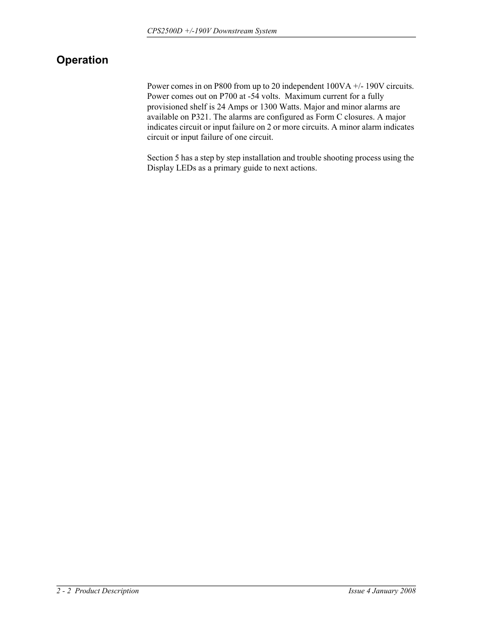 Operation, Operation 2-2 | GE Industrial Solutions CPS2500D +-190V User Manual | Page 14 / 56