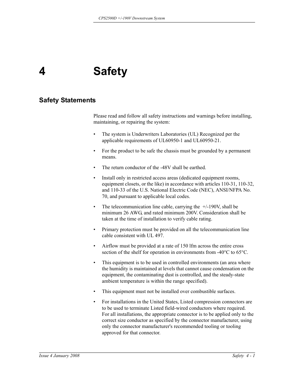 Safety, Safety statements, 4 safety | 4safety | GE Industrial Solutions CPS2500D +-190V User Manual | Page 23 / 56