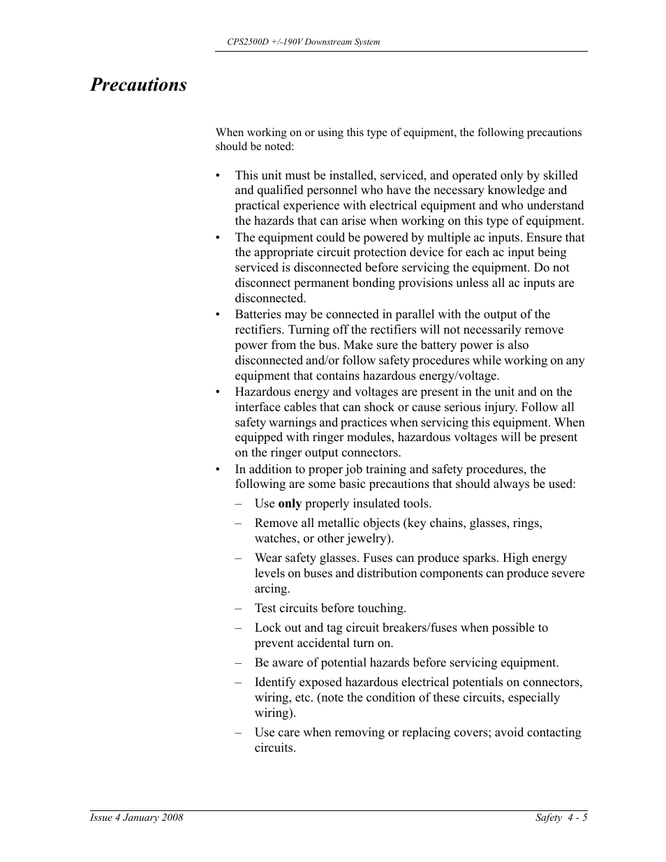 Precautions | GE Industrial Solutions CPS2500D +-190V User Manual | Page 27 / 56
