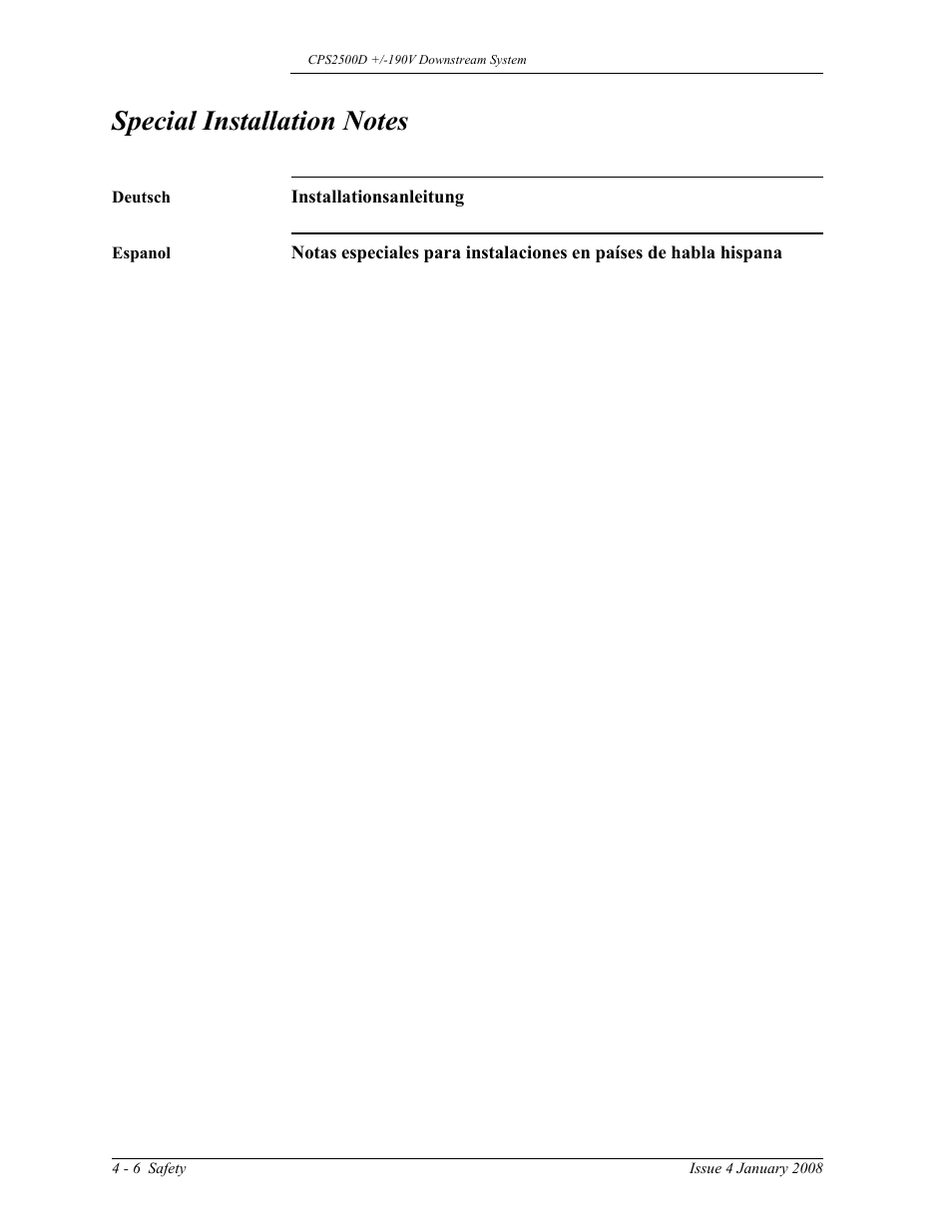 Deutsch, Espanol, Deutsch 4-6 espanol 4-6 | GE Industrial Solutions CPS2500D +-190V User Manual | Page 28 / 56