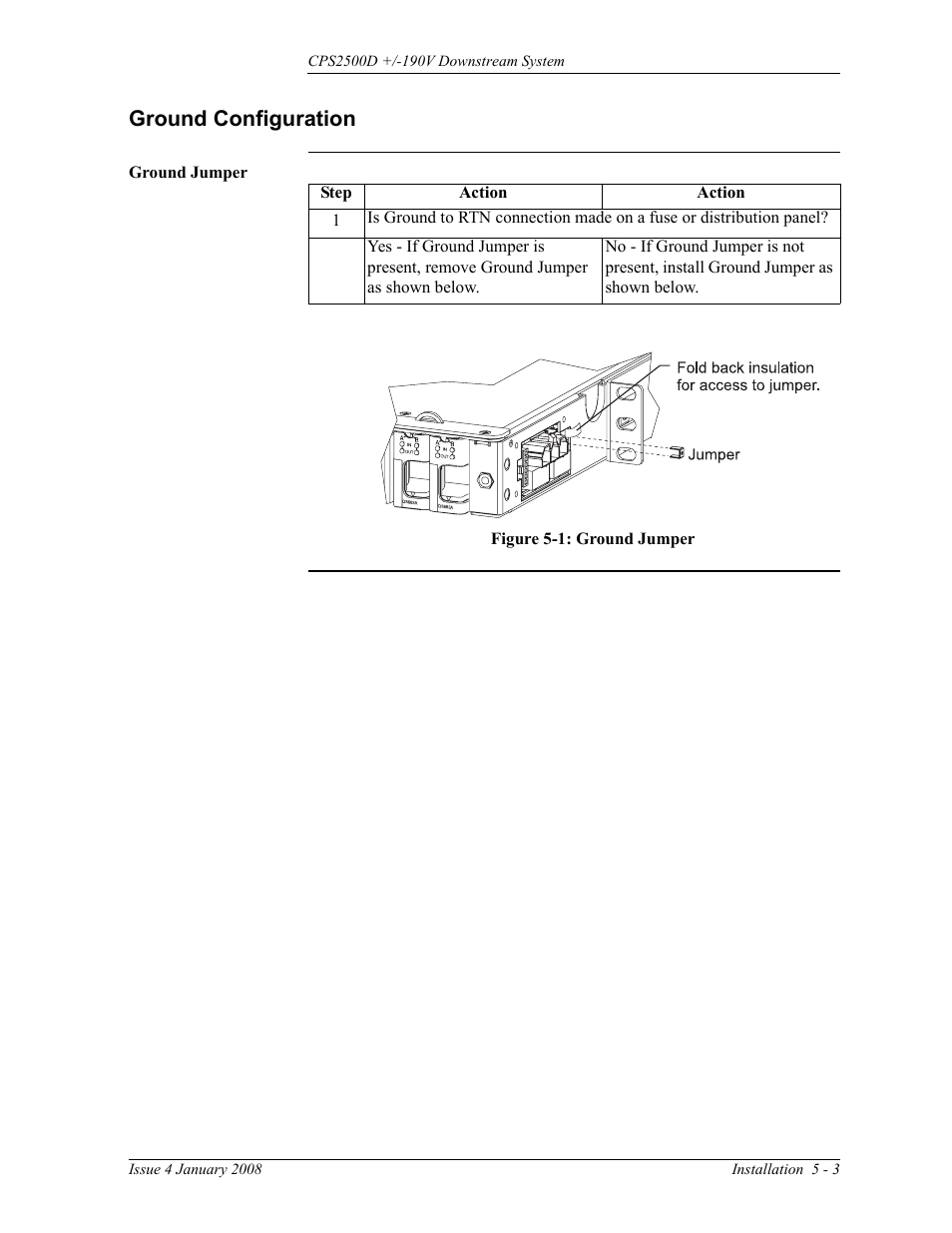 Ground configuration, Ground jumper, Figure 5-1: ground jumper | GE Industrial Solutions CPS2500D +-190V User Manual | Page 31 / 56