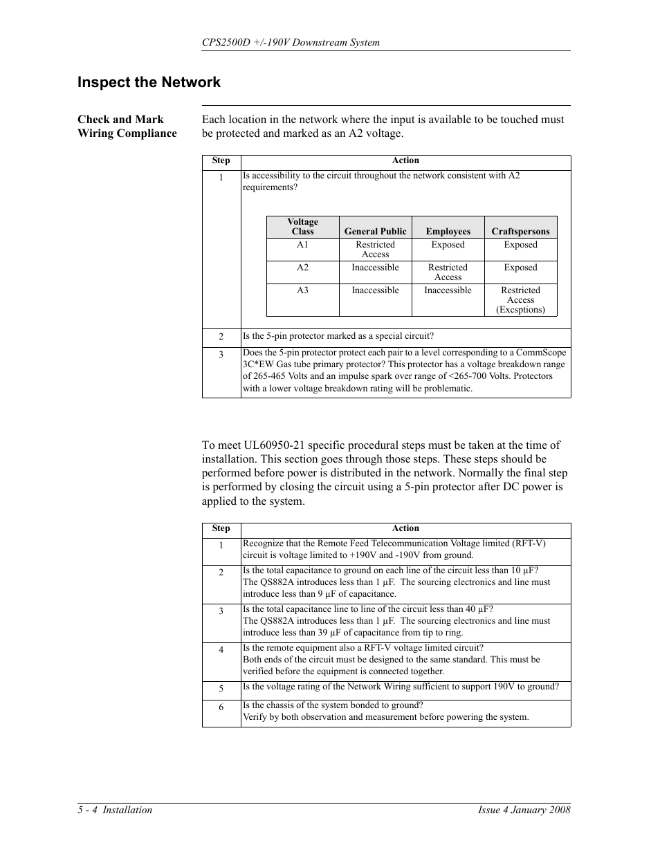Inspect the network, Check and mark wiring compliance | GE Industrial Solutions CPS2500D +-190V User Manual | Page 32 / 56