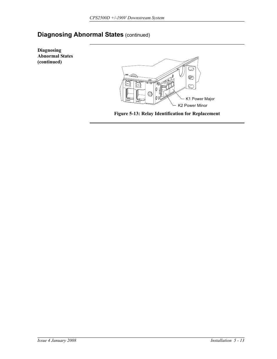 Figure 5-13: relay identification for replacement, Diagnosing abnormal states | GE Industrial Solutions CPS2500D +-190V User Manual | Page 41 / 56