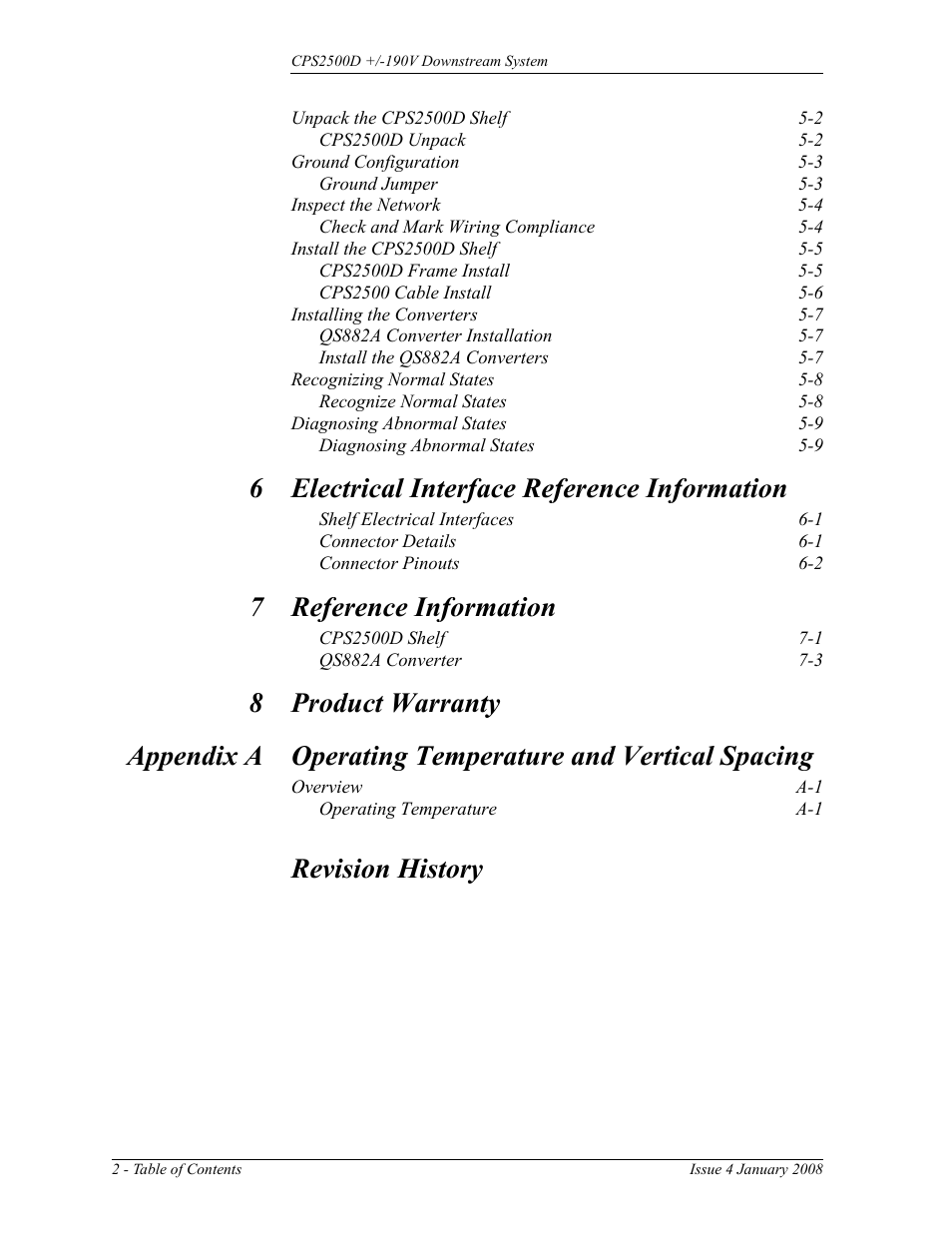 6 electrical interface reference information, 7 reference information, Revision history | GE Industrial Solutions CPS2500D +-190V User Manual | Page 6 / 56